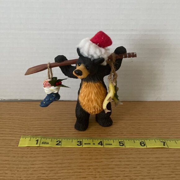 Vtg O’Well Bear Carrying Boat Oar Stocking Fish Christmas Hat Cabin Lodge Decor - Picture 9 of 10